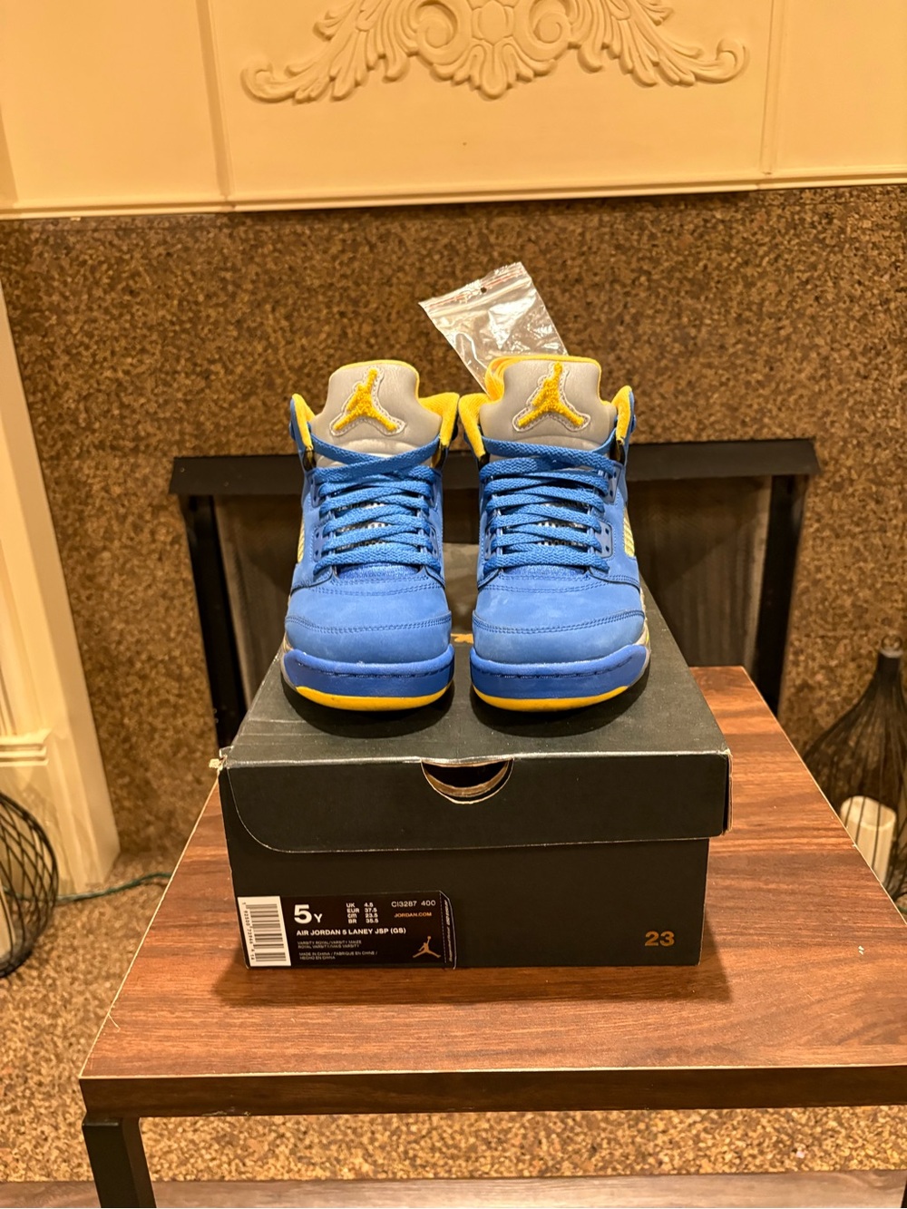 Jordan Kids Blue and Yellow Retro Basketball Sneakers